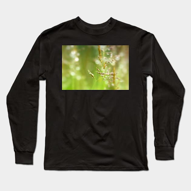 Fresh Green Grass with Dew Drops Long Sleeve T-Shirt by heidiannemorris